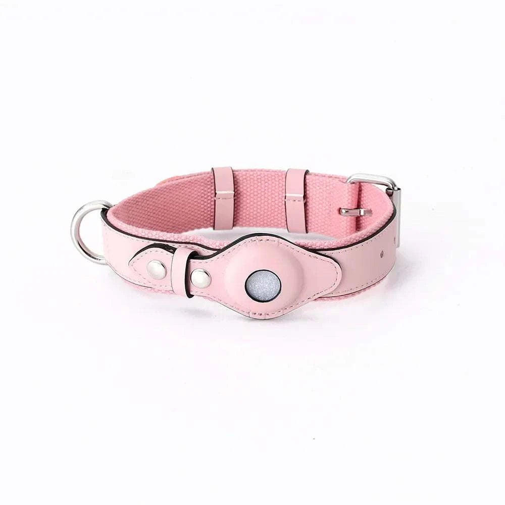 SecureTrack Leather AirTag Collar and matching leash set for dogs with built-in AirTag holder and adjustable buckle