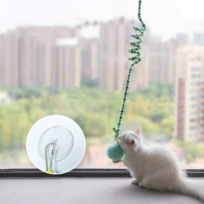 PurrSwing Interactive Cat Teaser Wand hanging spring toy with plush ball and bell for cats