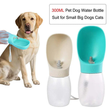 HydroPaw Portable Pet Water Bottle in white with built-in drinking bowl and carrying lanyard for pet hydration on the go