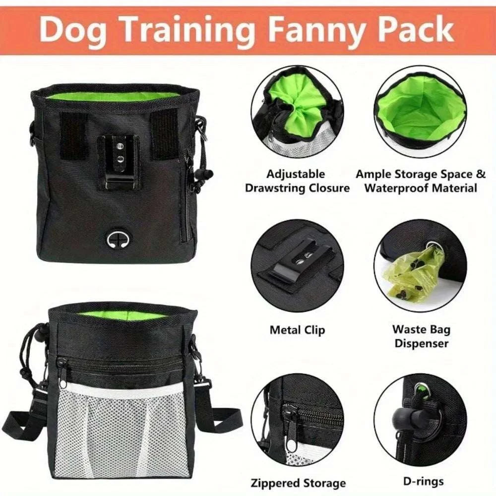 TrainMate Complete Dog Training Kit with treat pouch, silicone cup, clicker, whistle, and adjustable waist belt for outdoor dog training