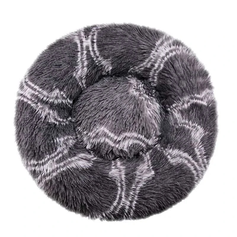 Round plush pet bed for large dogs and medium cats, soft and warm winter sleeping bed with non-slip bottom, available in six sizes from 40cm to 90cm diameter