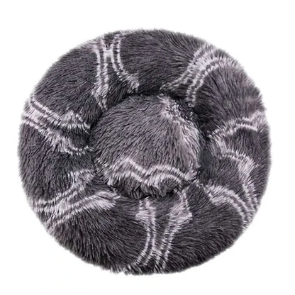 Round plush pet bed for large dogs and medium cats, soft and warm winter sleeping bed with non-slip bottom, available in six sizes from 40cm to 90cm diameter
