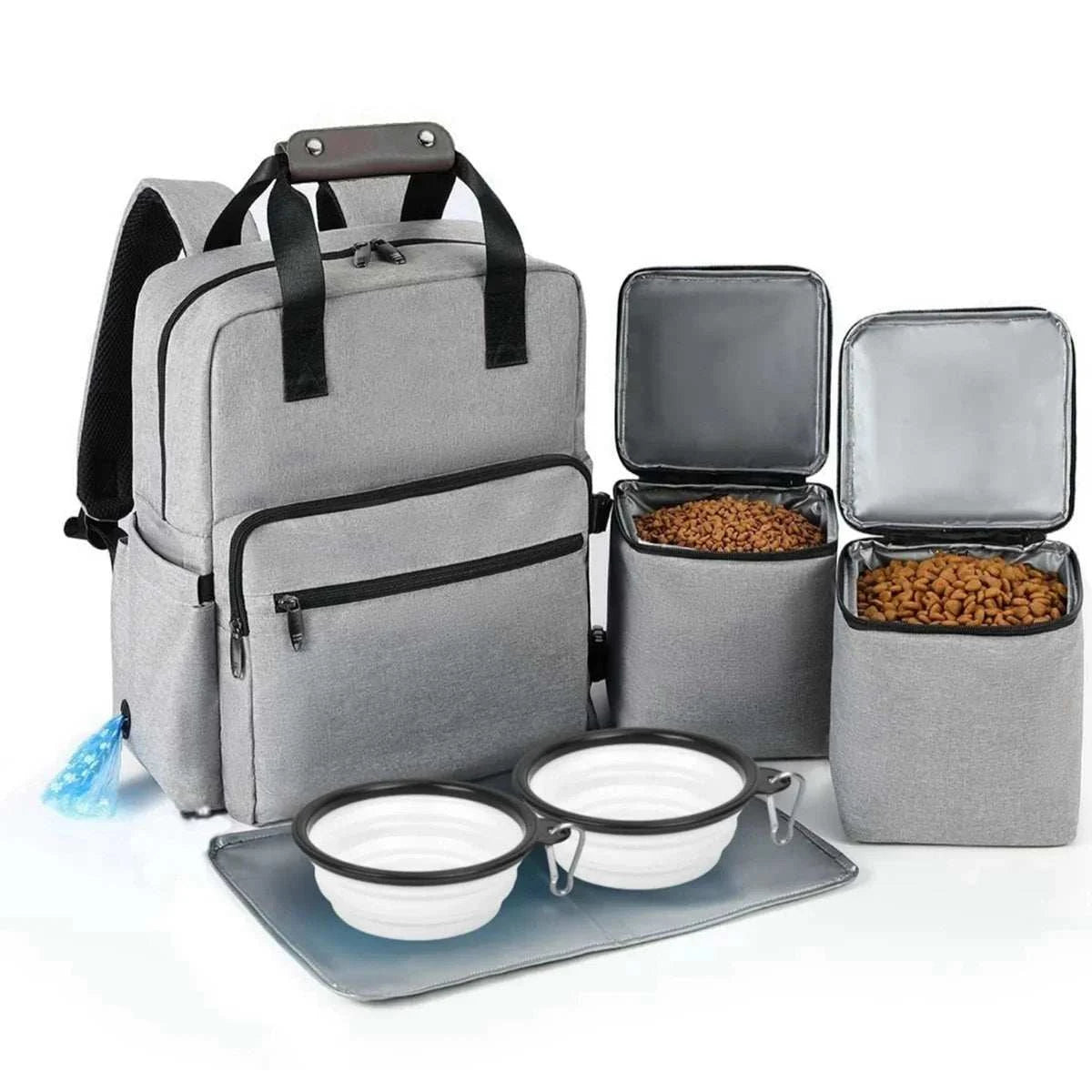 AdventurePaw Pet Travel Backpack with multiple compartments and collapsible water bowl for organized pet travel