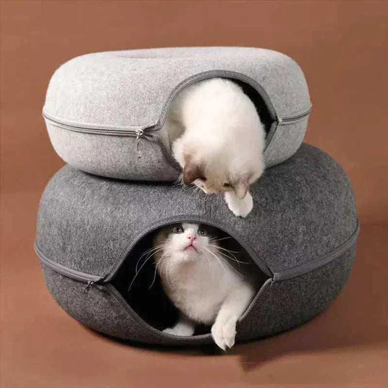 PurrNest™ 2-in-1 Cat Tunnel Bed cozy donut-shaped cat bed with tunnel for play and rest