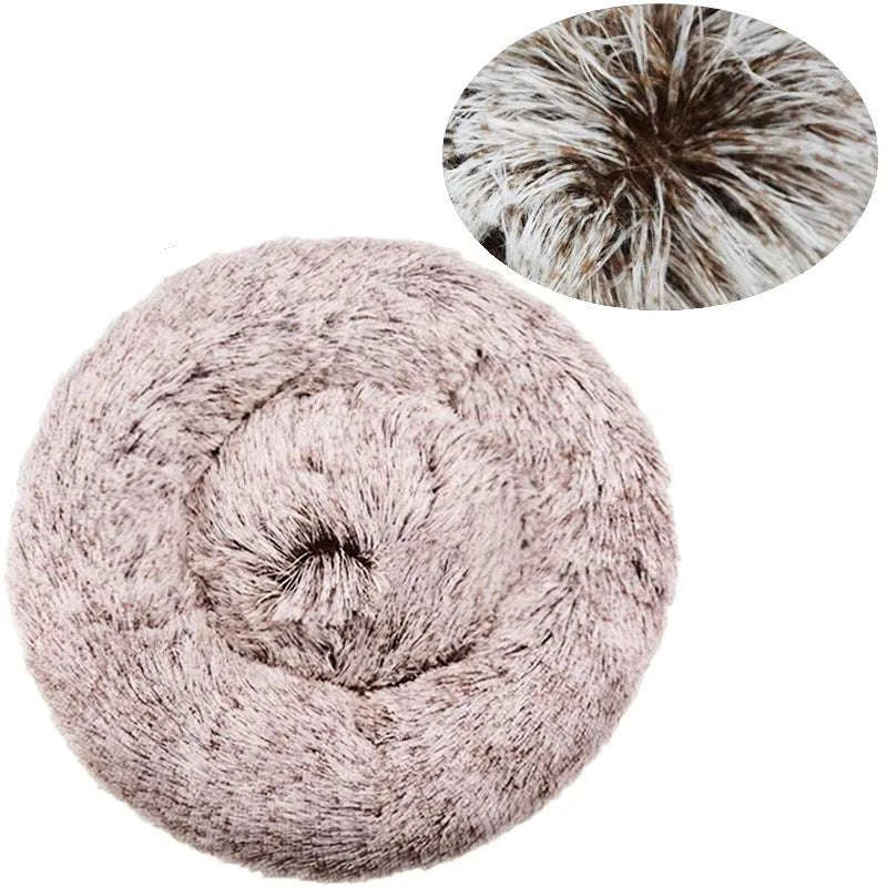 Round plush pet bed for medium to large dogs and cats, super soft and warm with non-slip bottom and machine washable design