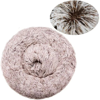 Round plush pet bed for medium to large dogs and cats, super soft and warm with non-slip bottom and machine washable design
