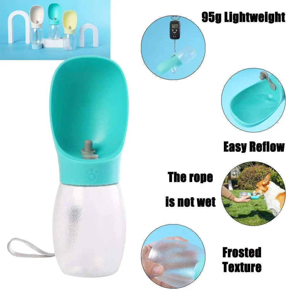 HydroPaw Portable Pet Water Bottle 300ml leakproof pet water dispenser with built-in bowl and carrying lanyard for dogs and cats