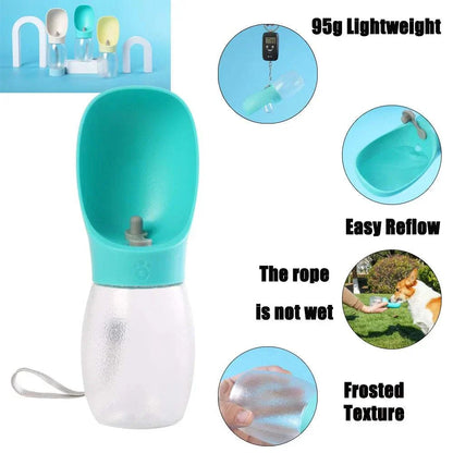 HydroPaw Portable Pet Water Bottle 300ml leakproof pet water dispenser with built-in bowl and carrying lanyard for dogs and cats