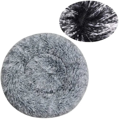 Round plush pet bed for medium and large dogs, super soft and warm winter sleeping bed with non-slip waterproof bottom, available in 6 sizes from 40 to 90 cm.