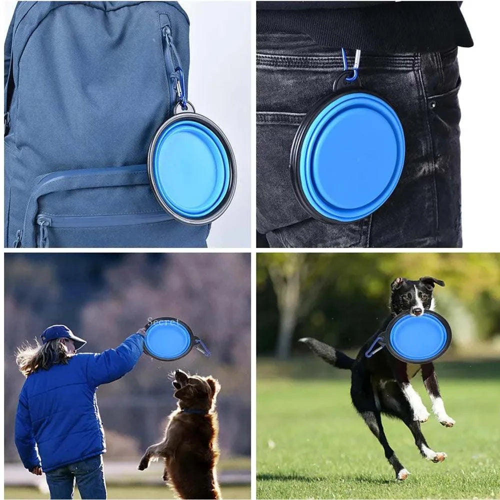 FoldAway Travel Pet Bowl collapsible with carabiner clip for pets on travel and outdoor activities