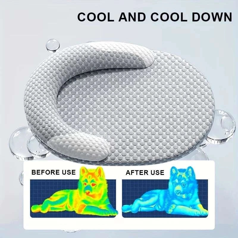 Oval ChillNest cooling pet bed with breathable honeycomb fabric and bolstered edges for dogs and cats
