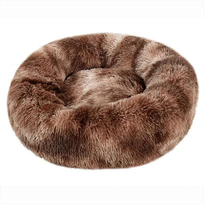 Round plush pet bed for dogs and cats in multiple sizes, super soft and warm winter sleeping house with non-slip waterproof bottom