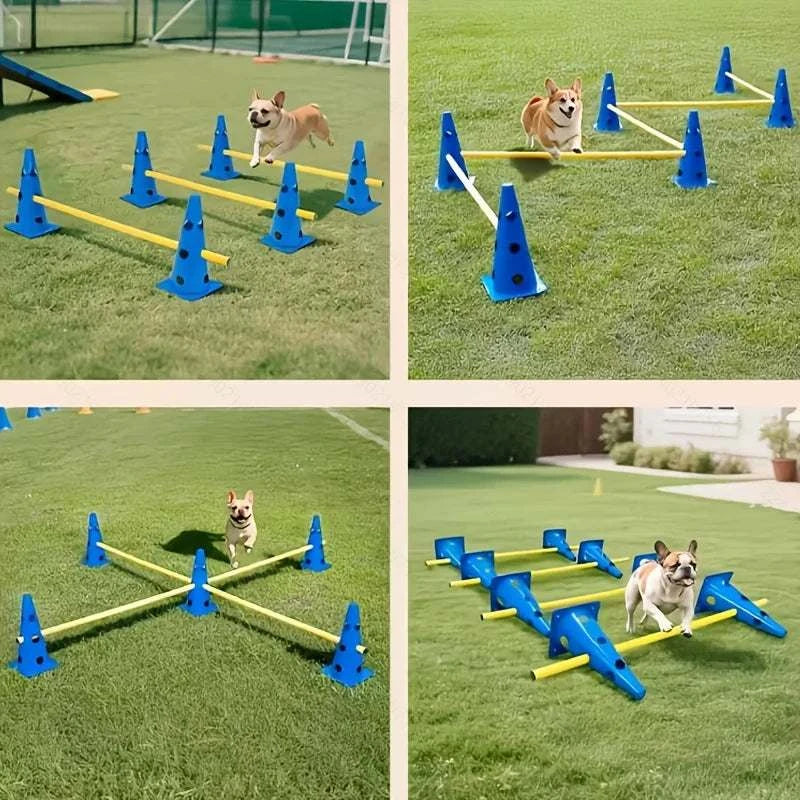 AgilePaws Dog Training Hurdle Set with adjustable hurdles and perforated buckets for dog agility training