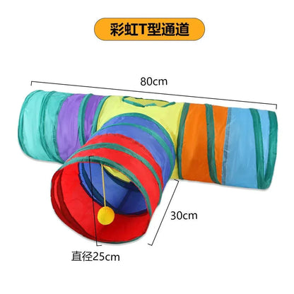 PurrMaze Foldable Cat Tunnel interactive play toy for cats and kittens with crinkle fabric and hanging ball