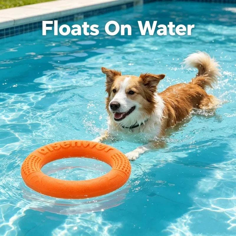 AeroTug Floating Dog Disc durable TPR flying disc for fetch and tug-of-war, floats on water for active dog play