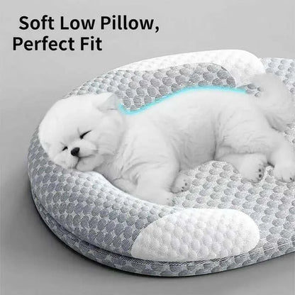Oval ChillNest cooling pet bed with breathable fabric and bolstered edges for dogs and cats
