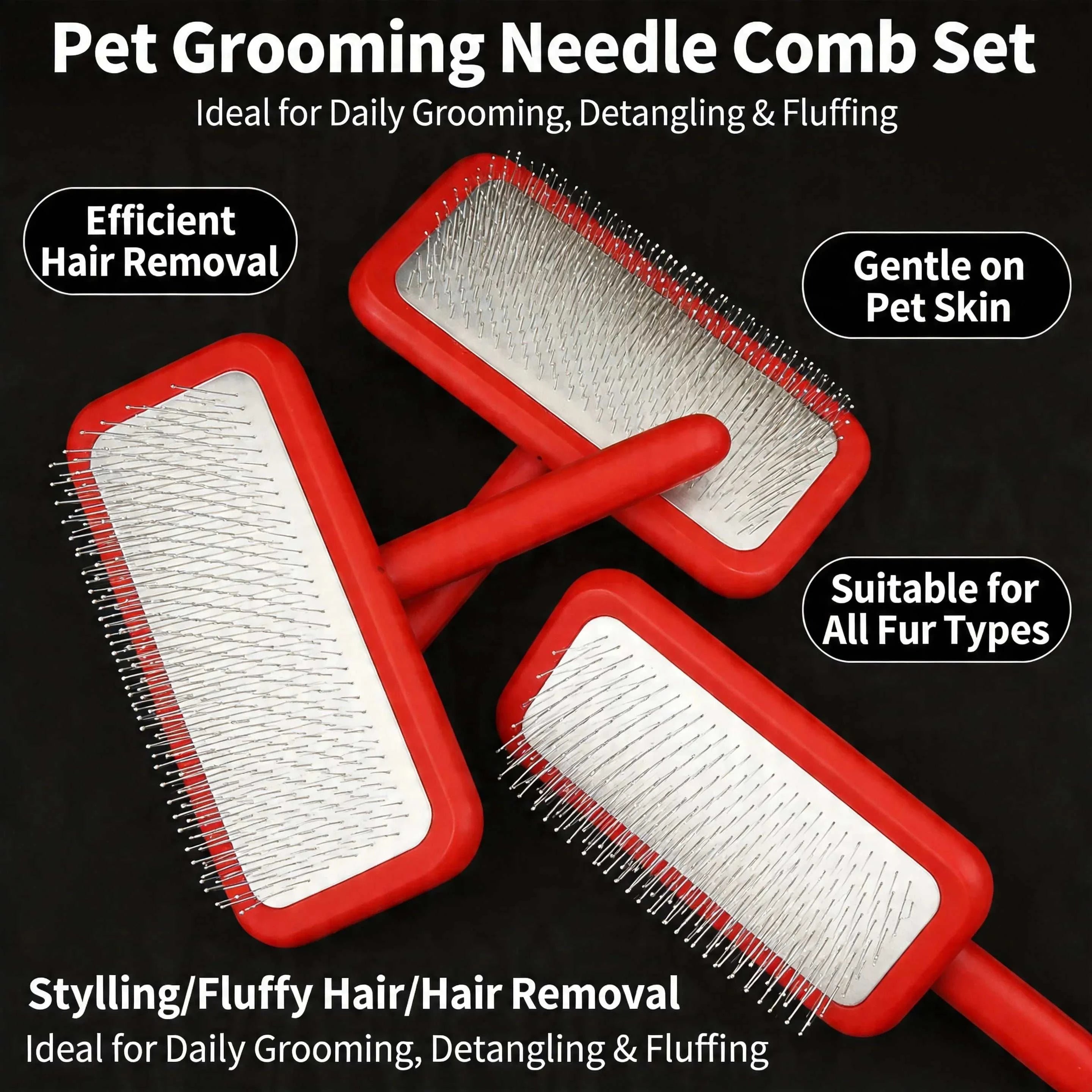 CoatCare Premium Grooming Brush with stainless steel pins for gentle pet grooming and shedding control