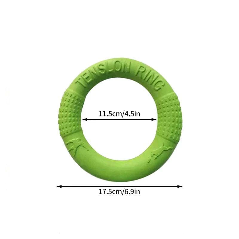 PawzPlay Tug &amp; Fetch Training Ring durable rubber dog toy in vibrant colors for interactive outdoor play