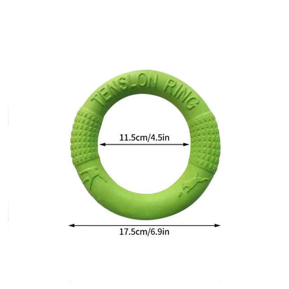 PawzPlay Tug &amp; Fetch Training Ring durable rubber dog toy in vibrant colors for interactive outdoor play