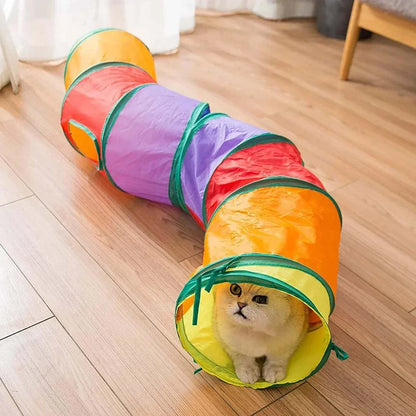 PurrMaze Foldable Cat Tunnel interactive play toy for cats with crinkle fabric and hanging ball, made of durable Oxford cloth.