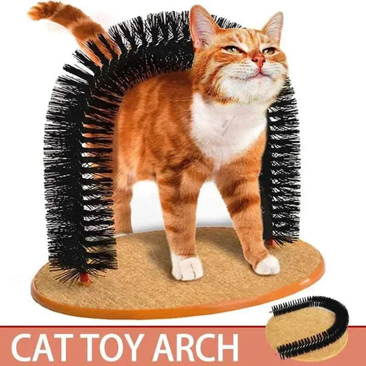 PurrSpa black self-grooming cat arch with massage brush and scratching pad for cats and kittens