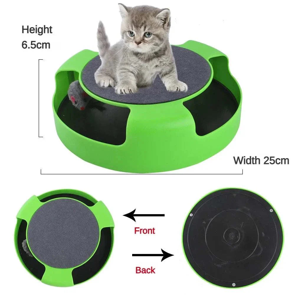 SpinTrack Interactive Cat Toy circular turntable with rolling mouse puzzle for cat exercise and mental stimulation