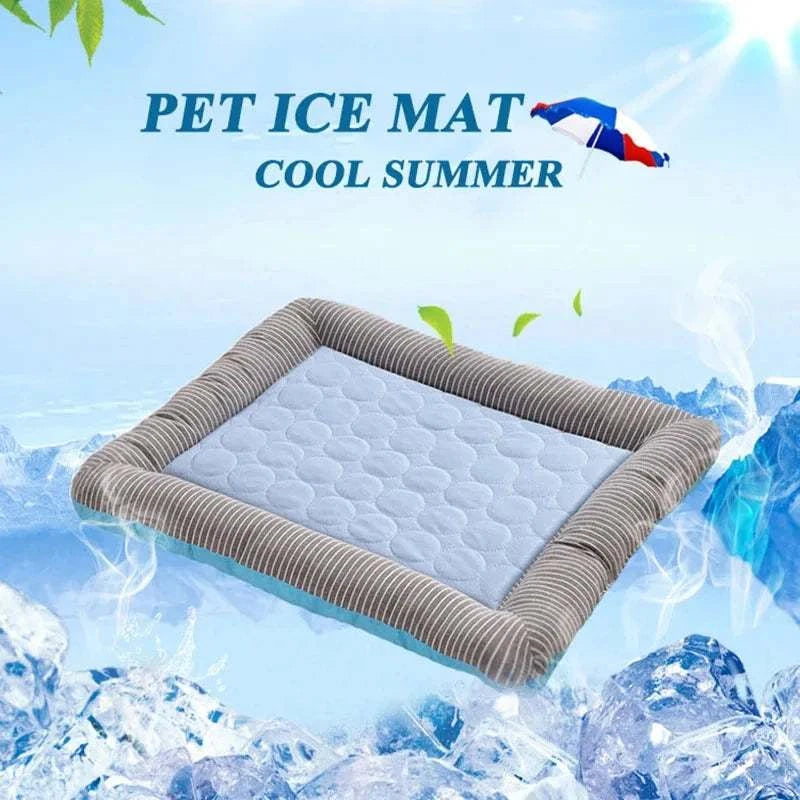 Pink and blue breathable cooling pad beds for dogs and cats with striped 100% cotton design