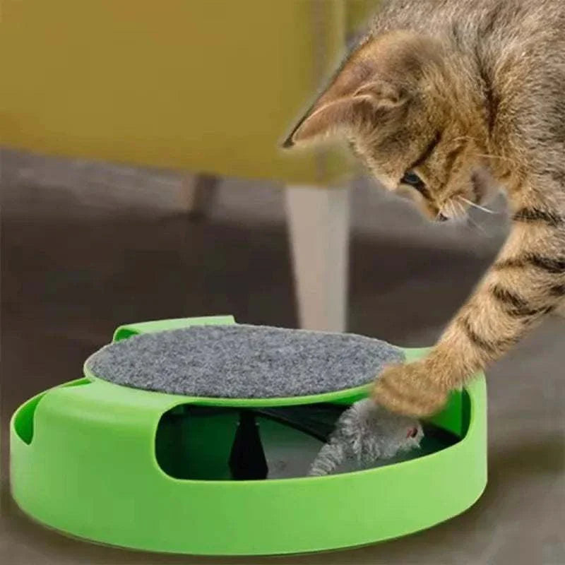 SpinTrack Interactive Cat Toy with spinning turntable and rolling mouse toy for cat exercise and mental stimulation