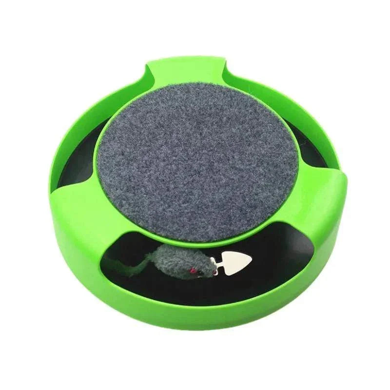 SpinTrack Interactive Cat Toy with spinning turntable and mouse-shaped puzzle for cat exercise and mental stimulation