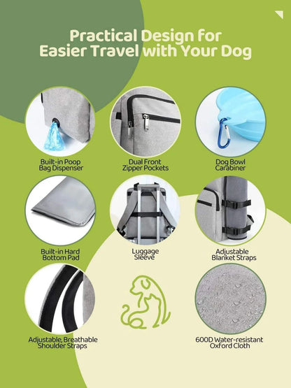 AdventurePaw Pet Travel Backpack with multiple compartments and collapsible water bowl for pet travel essentials