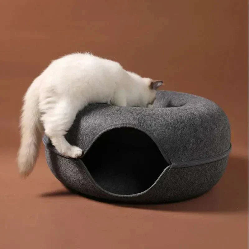 PurrNest™ 2-in-1 cozy donut cat tunnel bed for play and rest