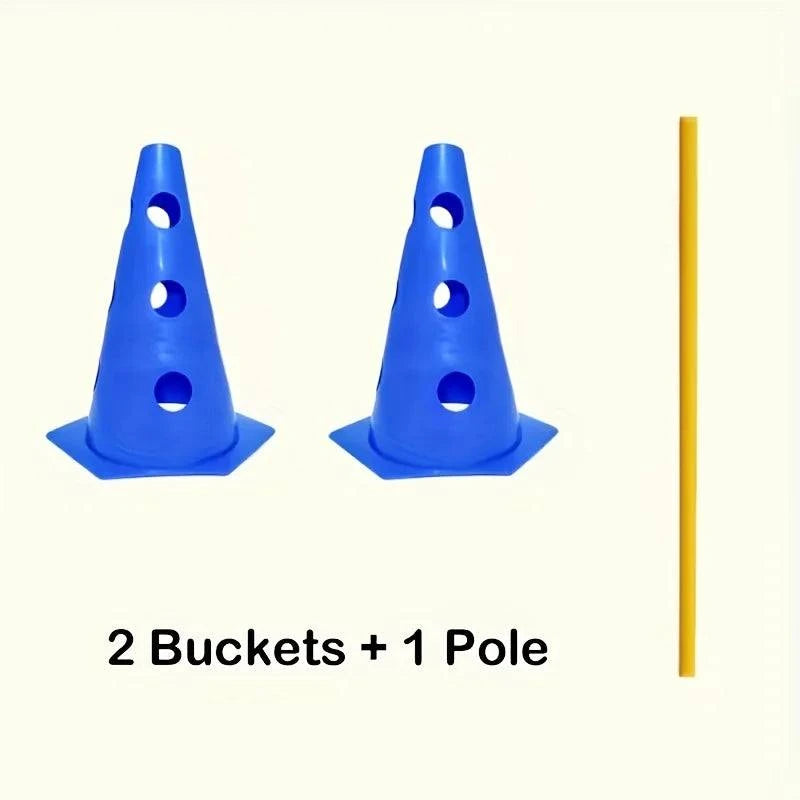 AgilePaws Dog Training Hurdle Set with adjustable hurdles and perforated marker buckets for dog agility training outdoors